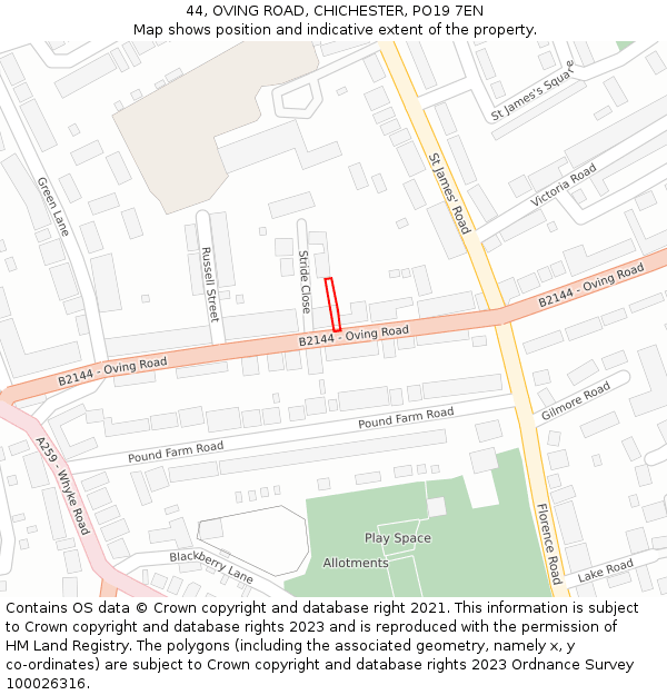 44, OVING ROAD, CHICHESTER, PO19 7EN: Location map and indicative extent of plot