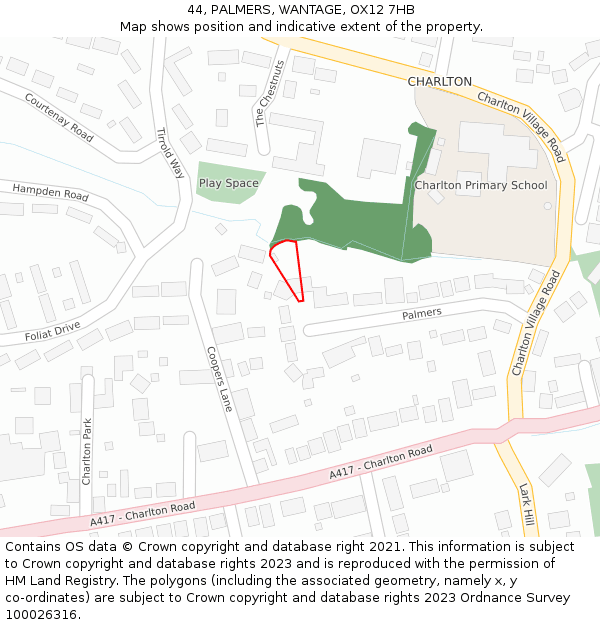 44, PALMERS, WANTAGE, OX12 7HB: Location map and indicative extent of plot