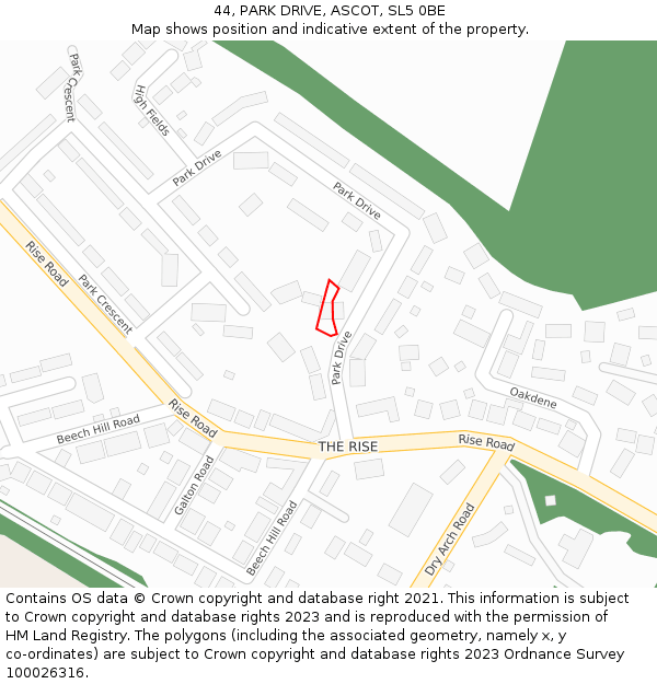 44, PARK DRIVE, ASCOT, SL5 0BE: Location map and indicative extent of plot