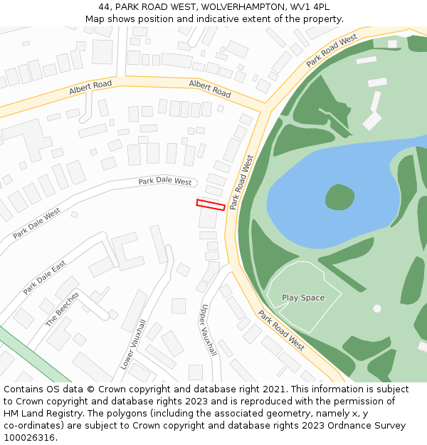 44, PARK ROAD WEST, WOLVERHAMPTON, WV1 4PL: Location map and indicative extent of plot