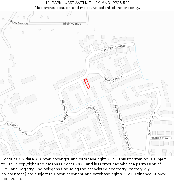 44, PARKHURST AVENUE, LEYLAND, PR25 5PF: Location map and indicative extent of plot
