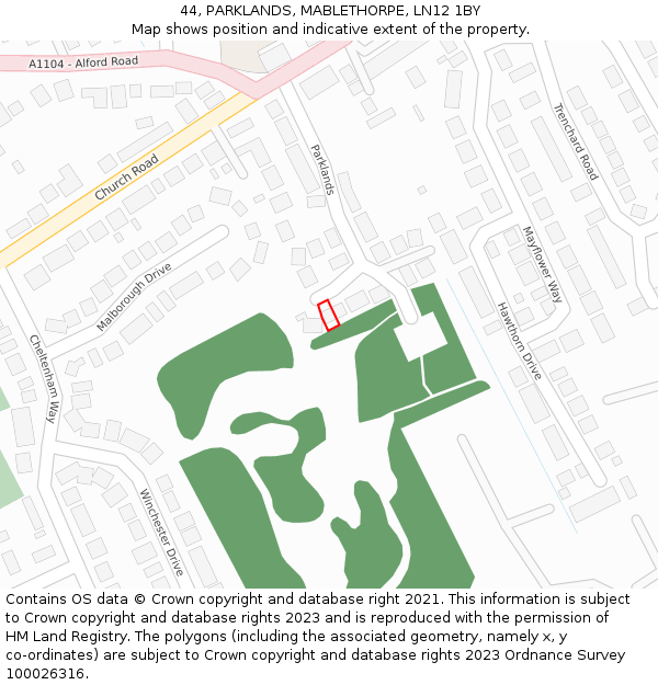 44, PARKLANDS, MABLETHORPE, LN12 1BY: Location map and indicative extent of plot
