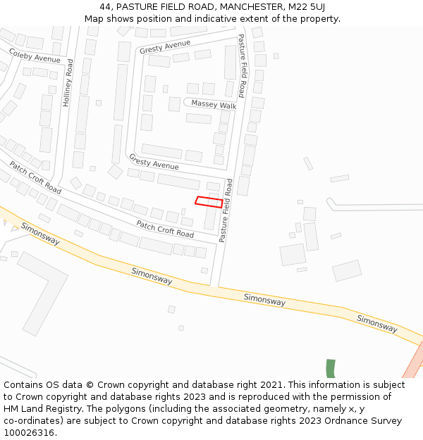 44, PASTURE FIELD ROAD, MANCHESTER, M22 5UJ: Location map and indicative extent of plot