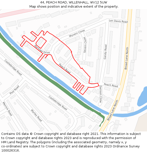 44, PEACH ROAD, WILLENHALL, WV12 5UW: Location map and indicative extent of plot