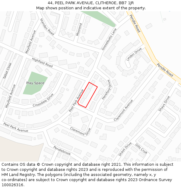 44, PEEL PARK AVENUE, CLITHEROE, BB7 1JR: Location map and indicative extent of plot