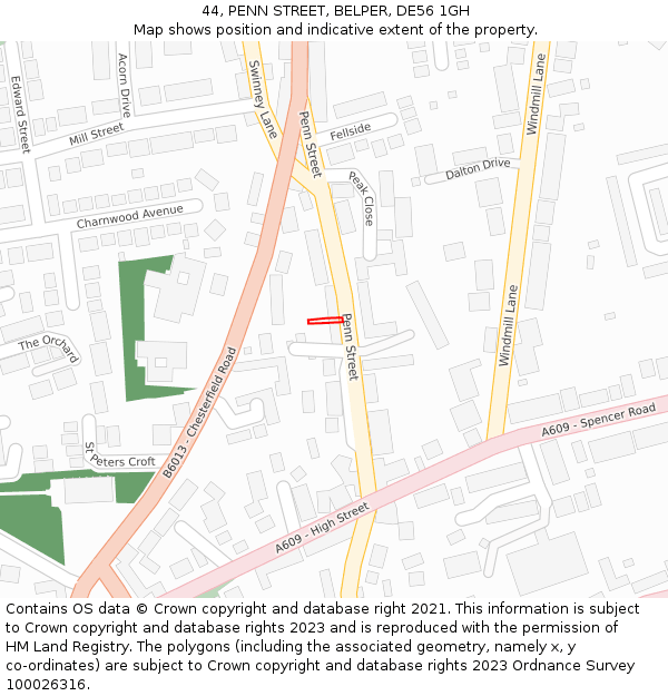 44, PENN STREET, BELPER, DE56 1GH: Location map and indicative extent of plot
