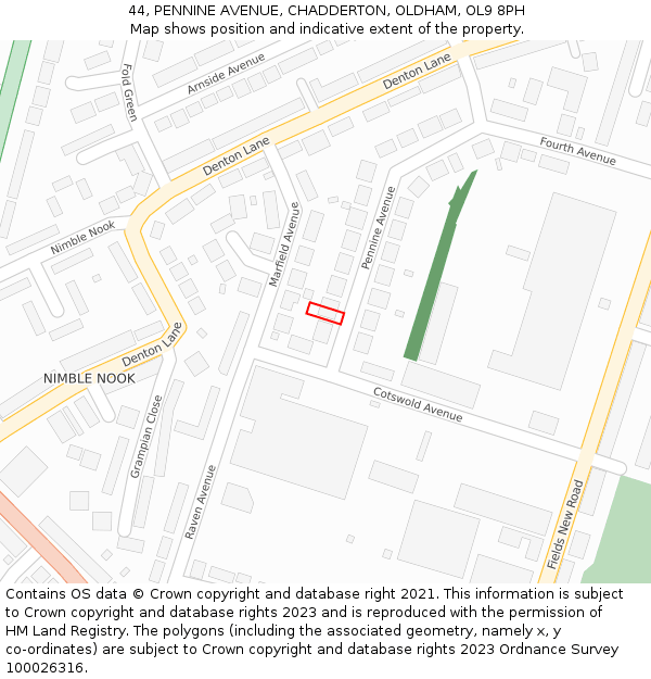 44, PENNINE AVENUE, CHADDERTON, OLDHAM, OL9 8PH: Location map and indicative extent of plot