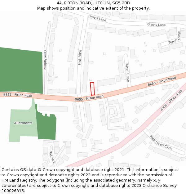 44, PIRTON ROAD, HITCHIN, SG5 2BD: Location map and indicative extent of plot