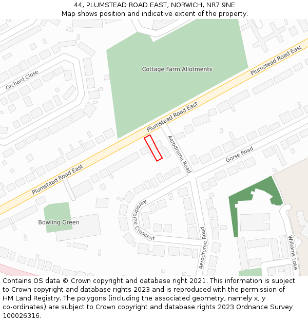 44, PLUMSTEAD ROAD EAST, NORWICH, NR7 9NE: Location map and indicative extent of plot