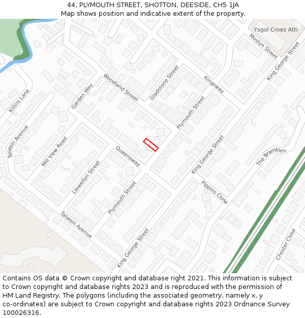 44, PLYMOUTH STREET, SHOTTON, DEESIDE, CH5 1JA: Location map and indicative extent of plot