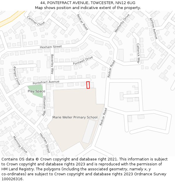 44, PONTEFRACT AVENUE, TOWCESTER, NN12 6UG: Location map and indicative extent of plot