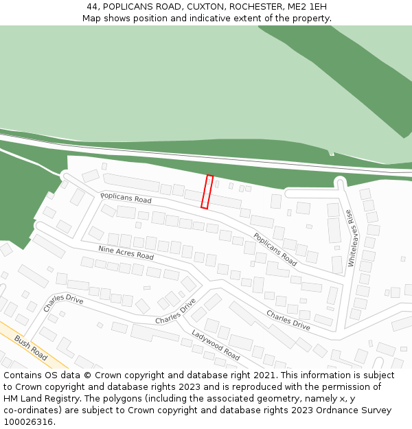 44, POPLICANS ROAD, CUXTON, ROCHESTER, ME2 1EH: Location map and indicative extent of plot