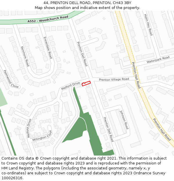 44, PRENTON DELL ROAD, PRENTON, CH43 3BY: Location map and indicative extent of plot
