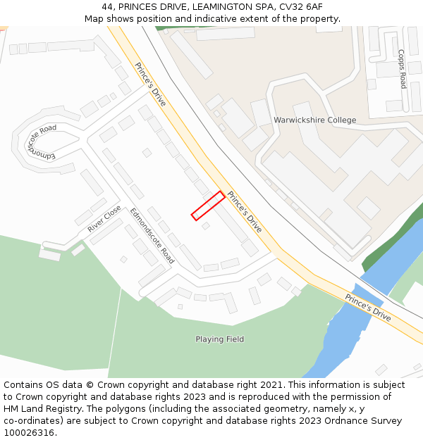 44, PRINCES DRIVE, LEAMINGTON SPA, CV32 6AF: Location map and indicative extent of plot