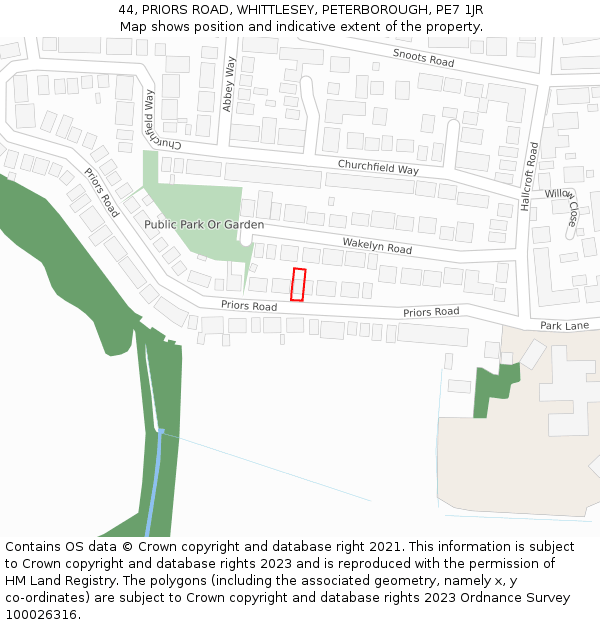 44, PRIORS ROAD, WHITTLESEY, PETERBOROUGH, PE7 1JR: Location map and indicative extent of plot