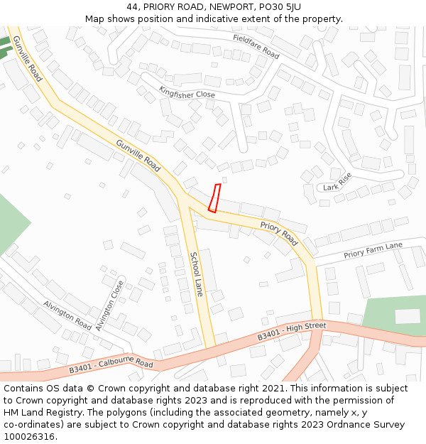 44, PRIORY ROAD, NEWPORT, PO30 5JU: Location map and indicative extent of plot