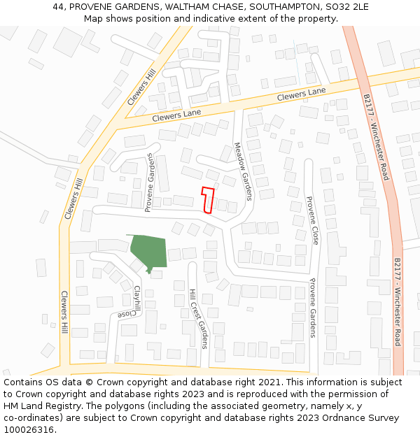 44, PROVENE GARDENS, WALTHAM CHASE, SOUTHAMPTON, SO32 2LE: Location map and indicative extent of plot