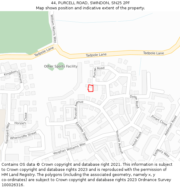 44, PURCELL ROAD, SWINDON, SN25 2PF: Location map and indicative extent of plot