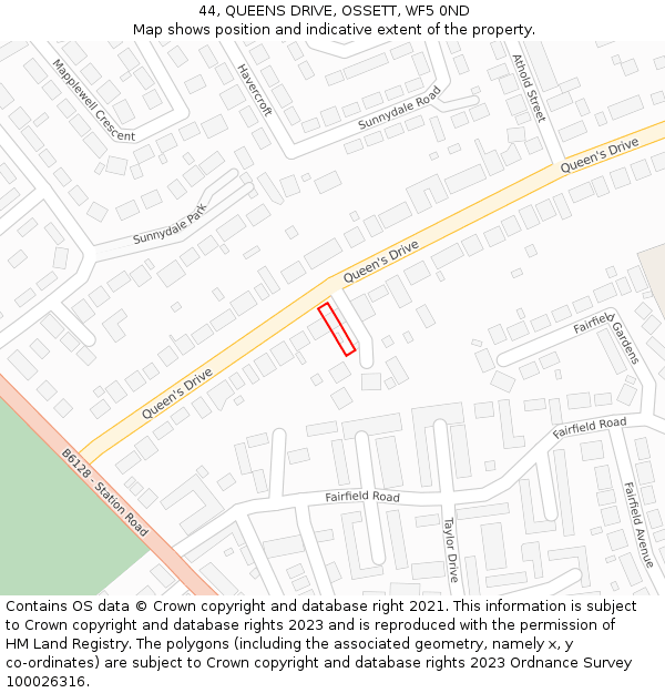44, QUEENS DRIVE, OSSETT, WF5 0ND: Location map and indicative extent of plot
