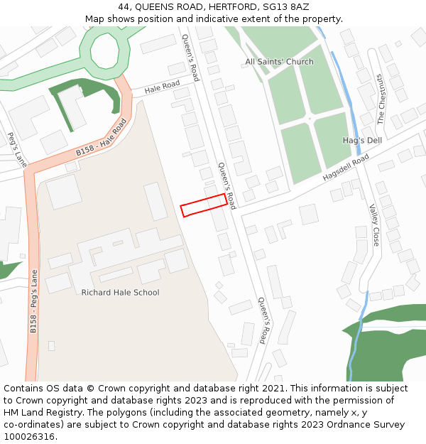 44, QUEENS ROAD, HERTFORD, SG13 8AZ: Location map and indicative extent of plot