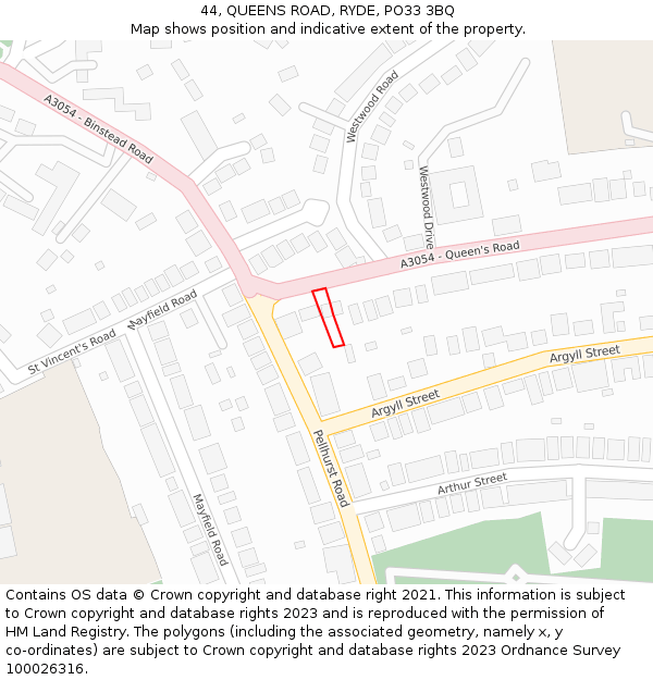 44, QUEENS ROAD, RYDE, PO33 3BQ: Location map and indicative extent of plot