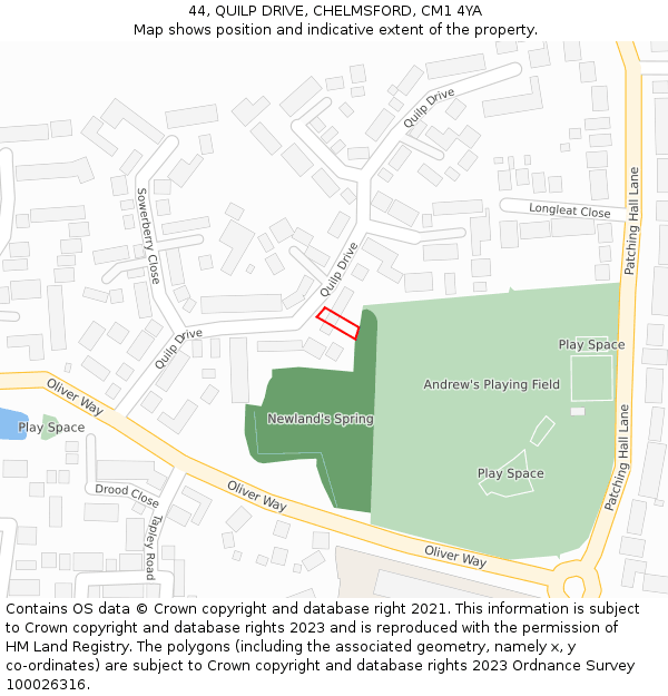 44, QUILP DRIVE, CHELMSFORD, CM1 4YA: Location map and indicative extent of plot