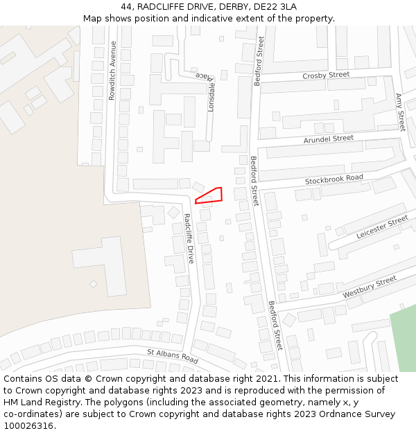 44, RADCLIFFE DRIVE, DERBY, DE22 3LA: Location map and indicative extent of plot