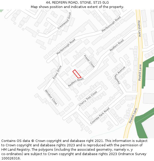 44, REDFERN ROAD, STONE, ST15 0LG: Location map and indicative extent of plot