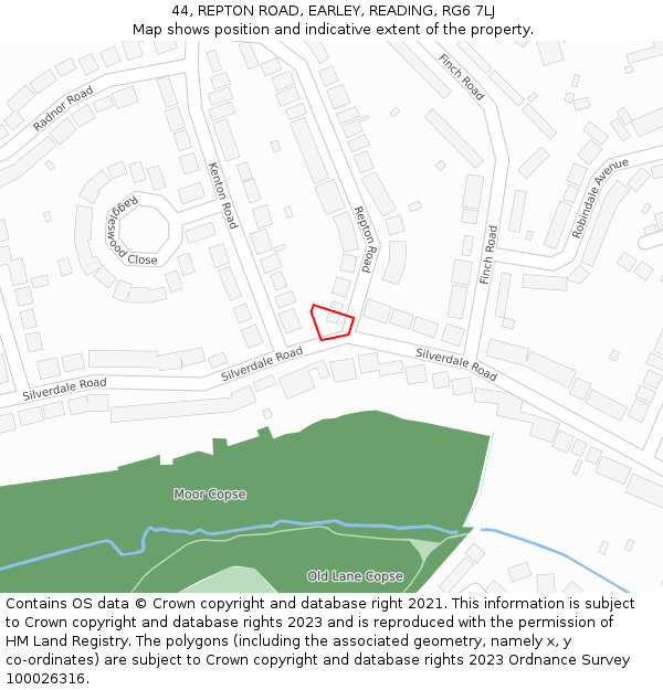 44, REPTON ROAD, EARLEY, READING, RG6 7LJ: Location map and indicative extent of plot