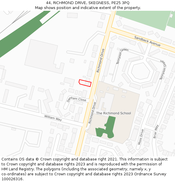44, RICHMOND DRIVE, SKEGNESS, PE25 3PQ: Location map and indicative extent of plot