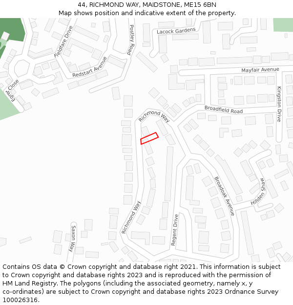 44, RICHMOND WAY, MAIDSTONE, ME15 6BN: Location map and indicative extent of plot