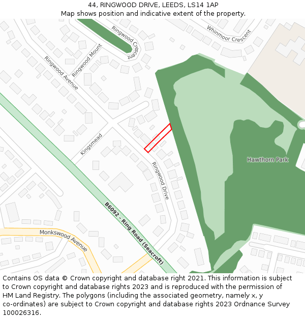 44, RINGWOOD DRIVE, LEEDS, LS14 1AP: Location map and indicative extent of plot