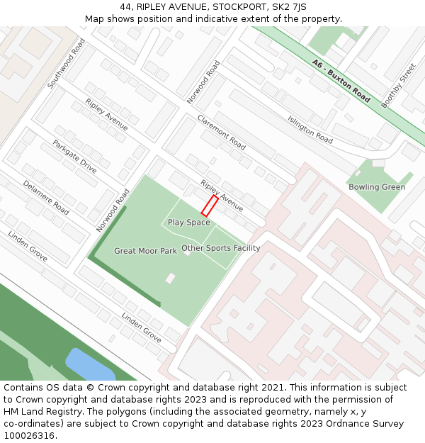 44, RIPLEY AVENUE, STOCKPORT, SK2 7JS: Location map and indicative extent of plot