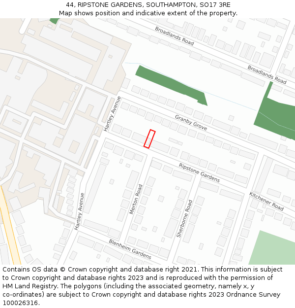 44, RIPSTONE GARDENS, SOUTHAMPTON, SO17 3RE: Location map and indicative extent of plot