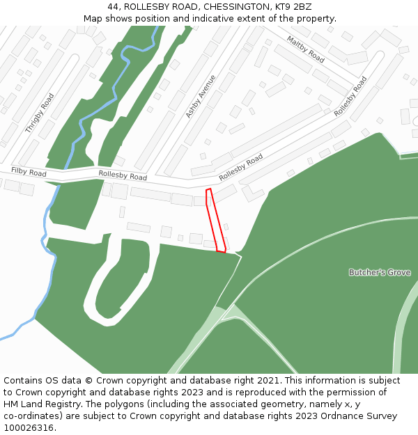 44, ROLLESBY ROAD, CHESSINGTON, KT9 2BZ: Location map and indicative extent of plot