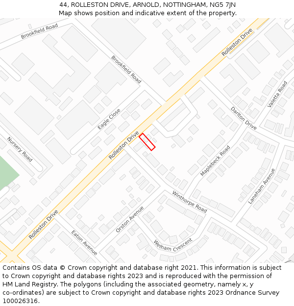 44, ROLLESTON DRIVE, ARNOLD, NOTTINGHAM, NG5 7JN: Location map and indicative extent of plot