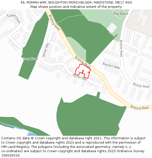 44, ROMAN WAY, BOUGHTON MONCHELSEA, MAIDSTONE, ME17 4SG: Location map and indicative extent of plot
