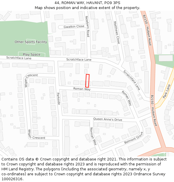 44, ROMAN WAY, HAVANT, PO9 3PS: Location map and indicative extent of plot