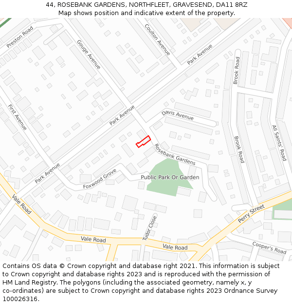 44, ROSEBANK GARDENS, NORTHFLEET, GRAVESEND, DA11 8RZ: Location map and indicative extent of plot