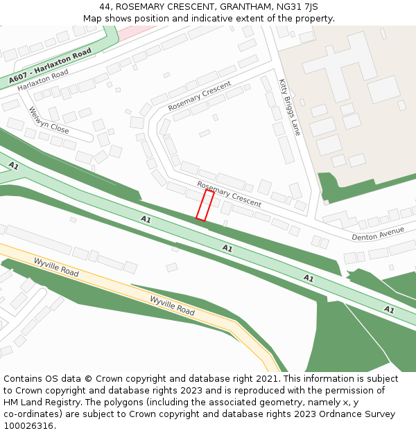 44, ROSEMARY CRESCENT, GRANTHAM, NG31 7JS: Location map and indicative extent of plot