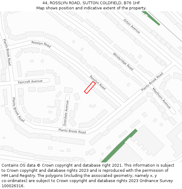 44, ROSSLYN ROAD, SUTTON COLDFIELD, B76 1HF: Location map and indicative extent of plot