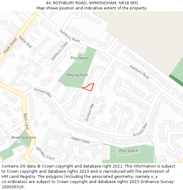 44, ROTHBURY ROAD, WYMONDHAM, NR18 0PD: Location map and indicative extent of plot