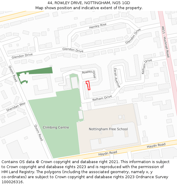 44, ROWLEY DRIVE, NOTTINGHAM, NG5 1GD: Location map and indicative extent of plot