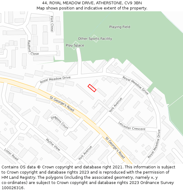 44, ROYAL MEADOW DRIVE, ATHERSTONE, CV9 3BN: Location map and indicative extent of plot
