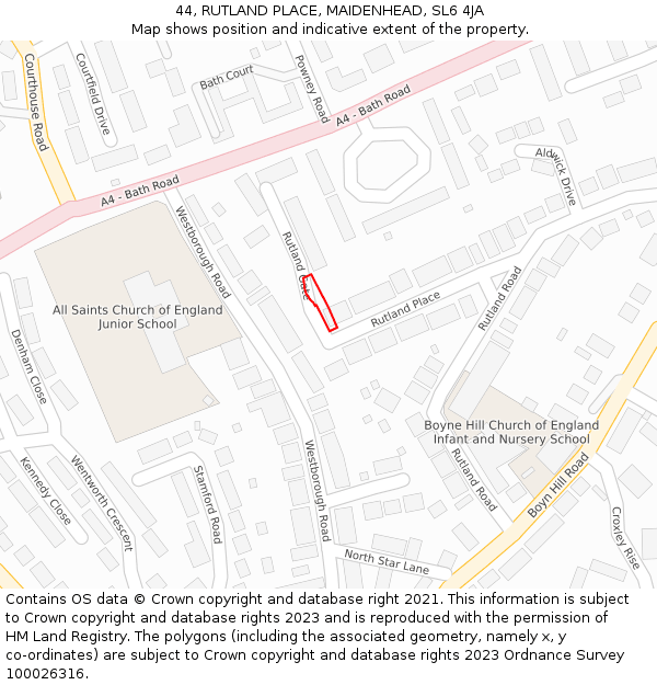 44, RUTLAND PLACE, MAIDENHEAD, SL6 4JA: Location map and indicative extent of plot