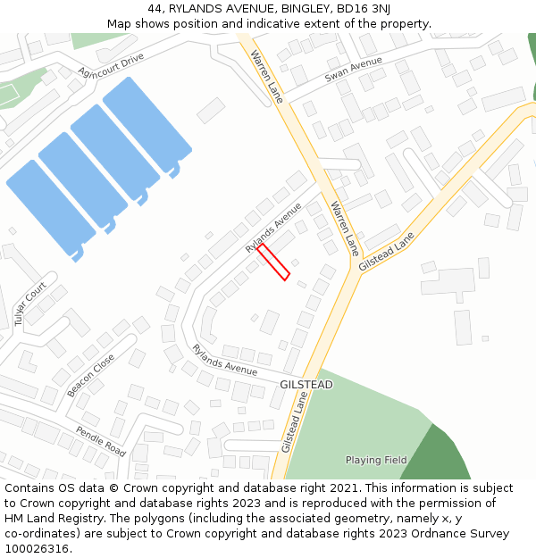 44, RYLANDS AVENUE, BINGLEY, BD16 3NJ: Location map and indicative extent of plot