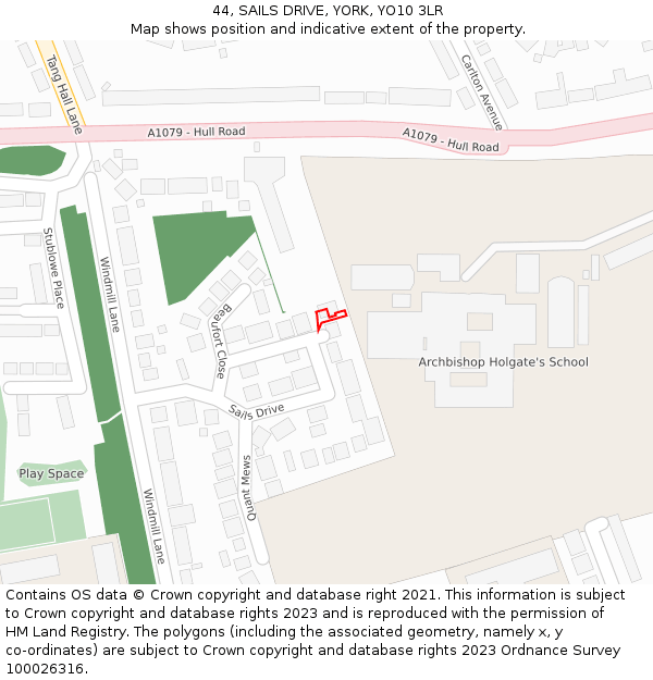 44, SAILS DRIVE, YORK, YO10 3LR: Location map and indicative extent of plot