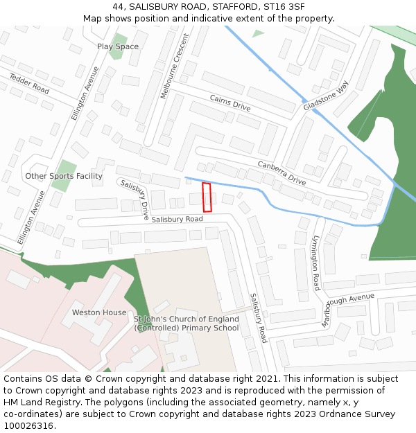 44, SALISBURY ROAD, STAFFORD, ST16 3SF: Location map and indicative extent of plot