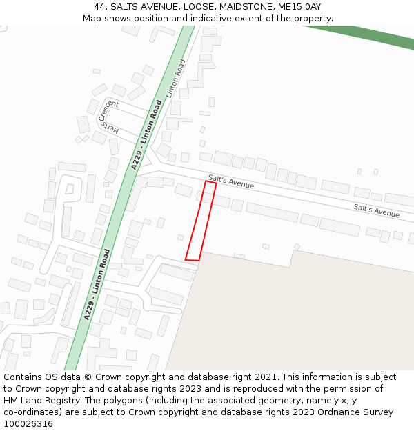 44, SALTS AVENUE, LOOSE, MAIDSTONE, ME15 0AY: Location map and indicative extent of plot