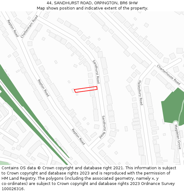 44, SANDHURST ROAD, ORPINGTON, BR6 9HW: Location map and indicative extent of plot